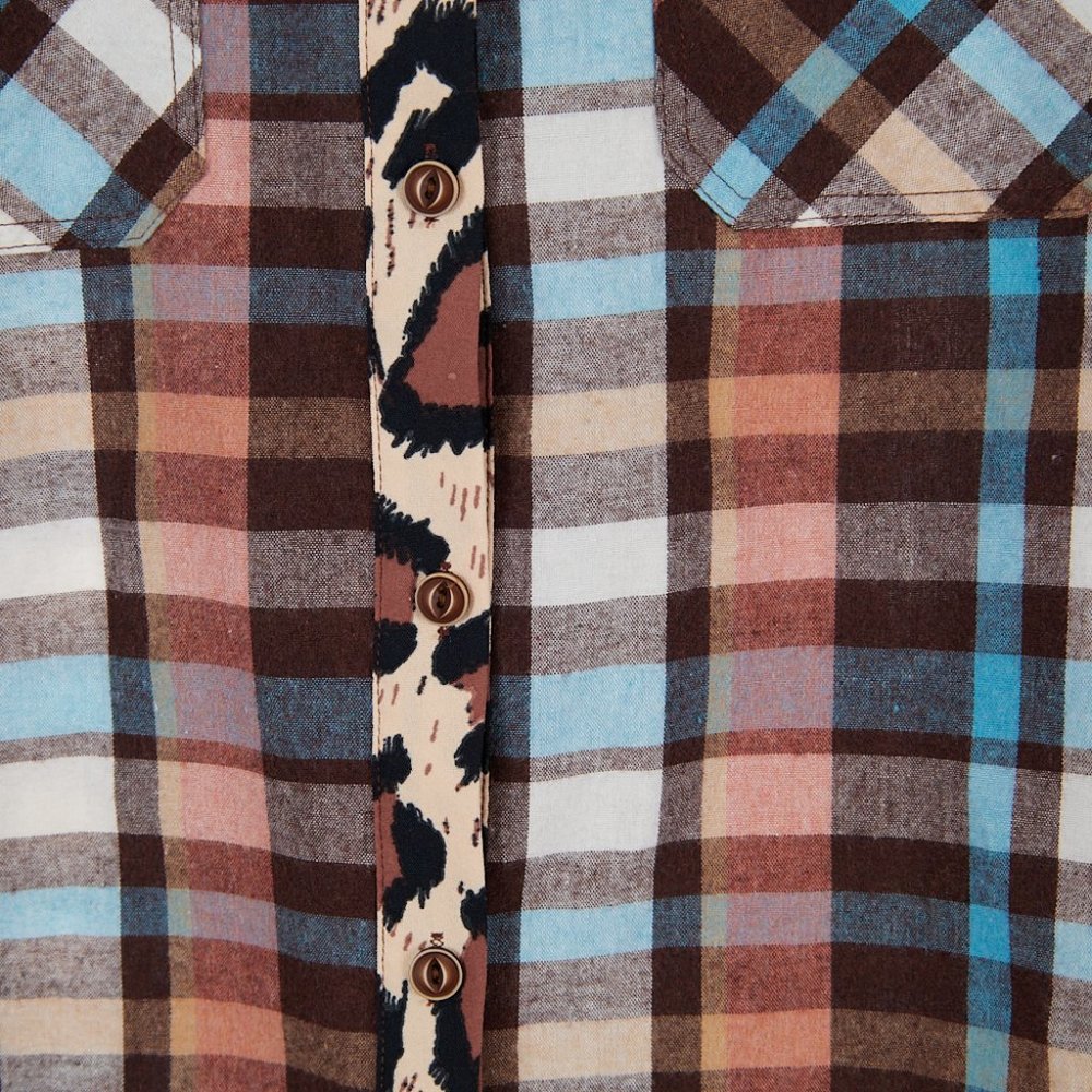 Asvivid Western Leopard Plaid Print Button Front Top Women's Size Large - Picture 5 of 7